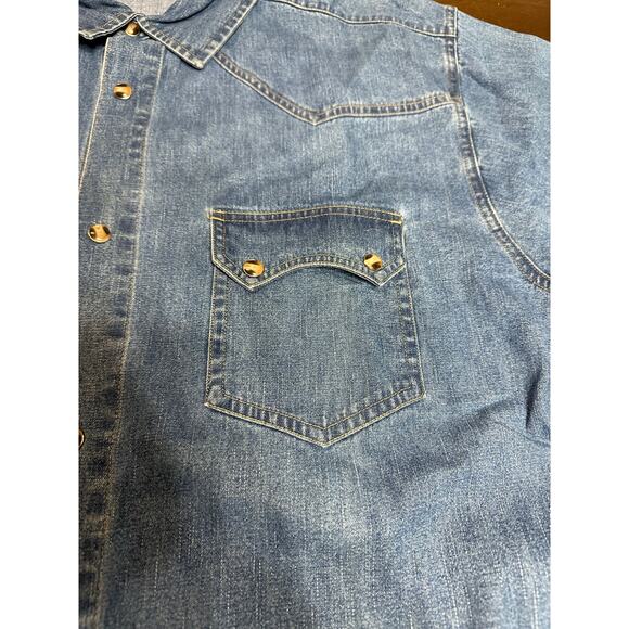 VTG Western Denim Pearl Snap Button Shirt Men Large Grunge Aztec Fringe Boho - Picture 13 of 14
